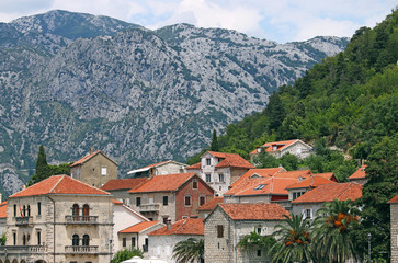 old stone houses Perast town Montenegro