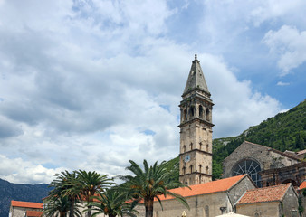 Fototapeta premium Saint Nicholas church tower Perast town Montenegro