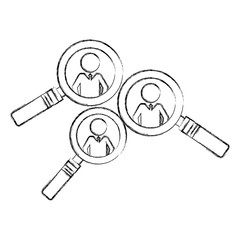 set magnifying glasses with silhouette men