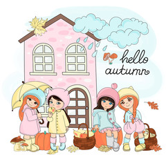 Autumn Clipart Vector Illustration Set Color AUTUMN GIFTS for Scrapbooking Babybook and Digital Print on Card And Photo Children Album