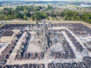 Drone view of Prambanan Hindu Temple in Central Java indonesia 