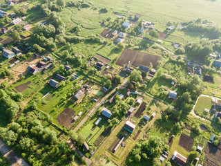 Nice aerial view of Russia village in summer day. Move To The Co