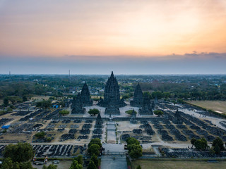 Drone view of Prambanan Hindu Temple in Central Java indonesia 