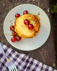 cheese cakes with berries  cottage cheese sour cherry. food background