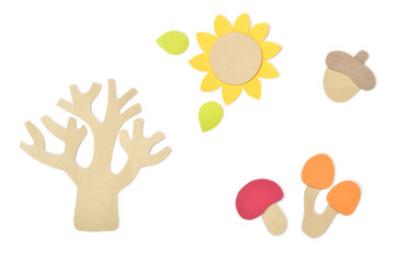 Autumn set paper cut on white background - isolated