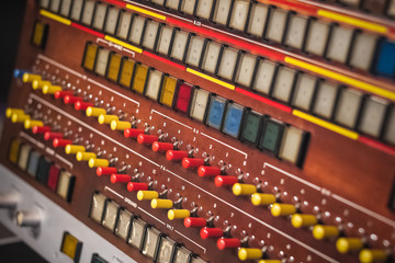 Early computer, Ferranti Atlas Computer Console with many pushbuttons and toggle switches