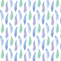 Watercolor seamless pattern. Background with feathers.
