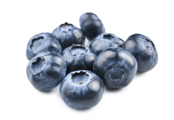 Ripe blueberries on white background