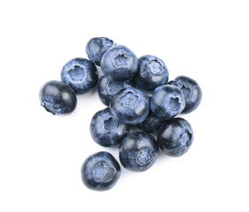 Ripe blueberries on white background