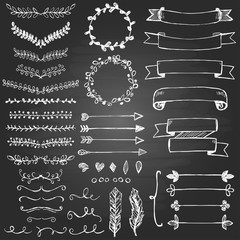 Set of hand drawn design elements on the blackboard © Diana Vyshniakova