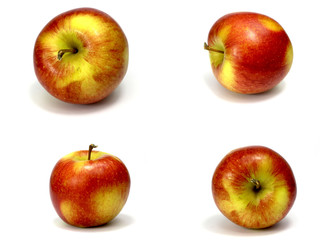 Frische rote Äpfel in verschiedenen Positionen isoliert auf weißem Hintergrund