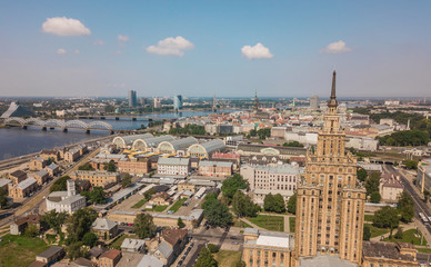 Cityscape of Riga, the capital of Latvia. Aerial view