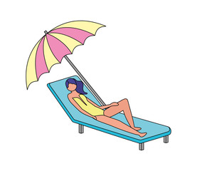 woman with swimsuit in beach chair and umbrella icon