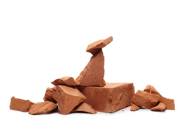 Shattered bricks isolated on white background