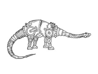 Mechanical dinosaur animal engraving vector