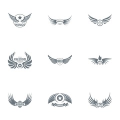 Liberty wing logo set. Simple set of 9 liberty wing vector logo for web isolated on white background