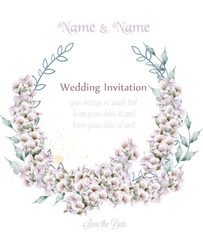 Wedding wreath white lavender watercolor Vector. Beautiful floral decor cards