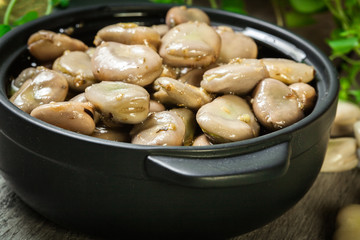 Broad beans stewed with onion and oregano