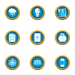 Nuclear science icons set. Flat set of 9 nuclear science vector icons for web isolated on white background