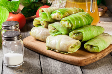 Stuffed cabbage prepared for cooking
