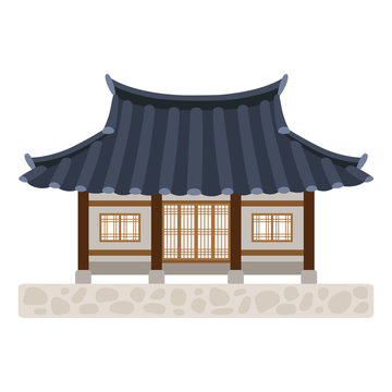 Traditional Korean house (Hanok) on white background