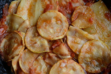 Fresh fried zucchini with tomatoes