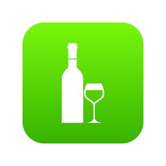 Glass and bottle of wine icon digital green for any design isolated on white vector illustration