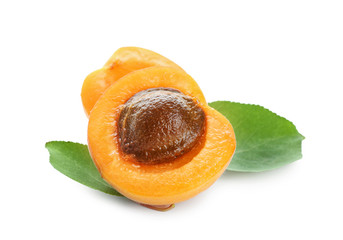 Fresh apricots on white background