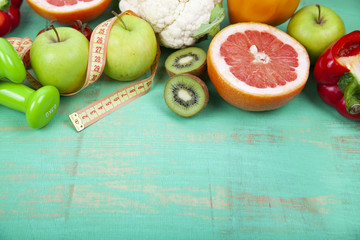 Food for diet and dumbbells