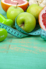 Food for diet and dumbbells