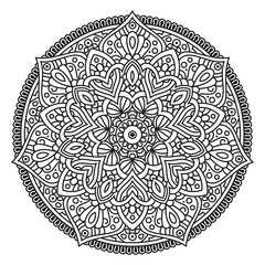 Black and white mandala vector isolated on white. Vector hand drawn circular decorative element.