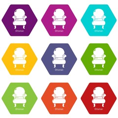 Vintage armchair icons 9 set coloful isolated on white for web