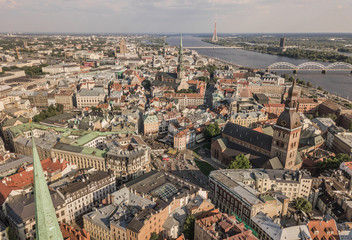 Obraz premium Cityscape w Rydze, stolicy Łotwy. Widok z lotu ptaka