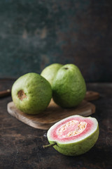 Fresh ripe guava with rustic background
