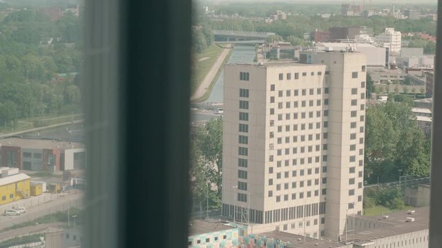 Look out on a prison building.
