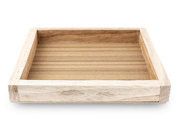 Wooden plate isolated on white background.