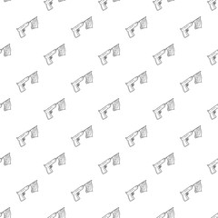 Gun with flag toy icon in outline style isolated on white background. Joke symbol