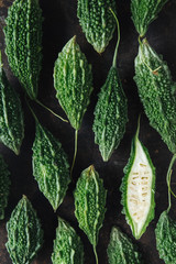 Wild Bitter Gourd, Bitter Cucumber, Bitter Gourd on rustic background