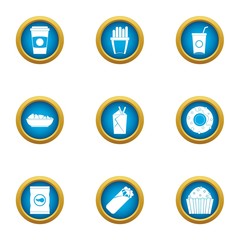 Fatty food icons set. Flat set of 9 fatty food vector icons for web isolated on white background