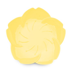 Yellow flower shape plate isolated on white background.