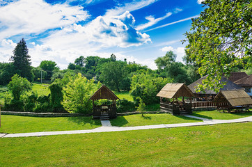 Cozy arbors on the old river. Beautiful landscape
