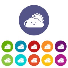 Sun and cloud icons color set vector for any web design on white background