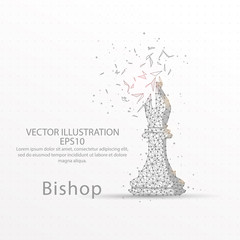 Chess bishop low poly wire frame on white background.