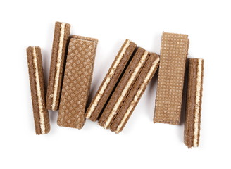 Chocolate wafers isolated on white background, top view