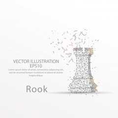 Chess rook low poly wire frame on white background.