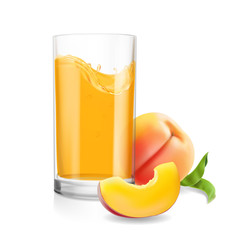 Peach juice in glass. Tropical fruit fresh drink realistic vector