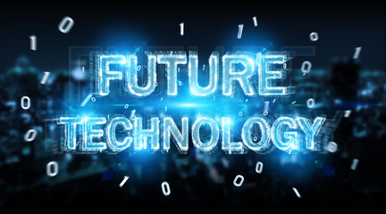 Future technology text hologram 3D rendering