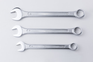 Set of Three Spanners Arranged in Order of Size White Background