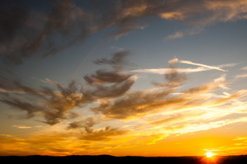 sunset, clouds, warm