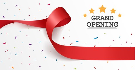 Grand opening background with red ribbon